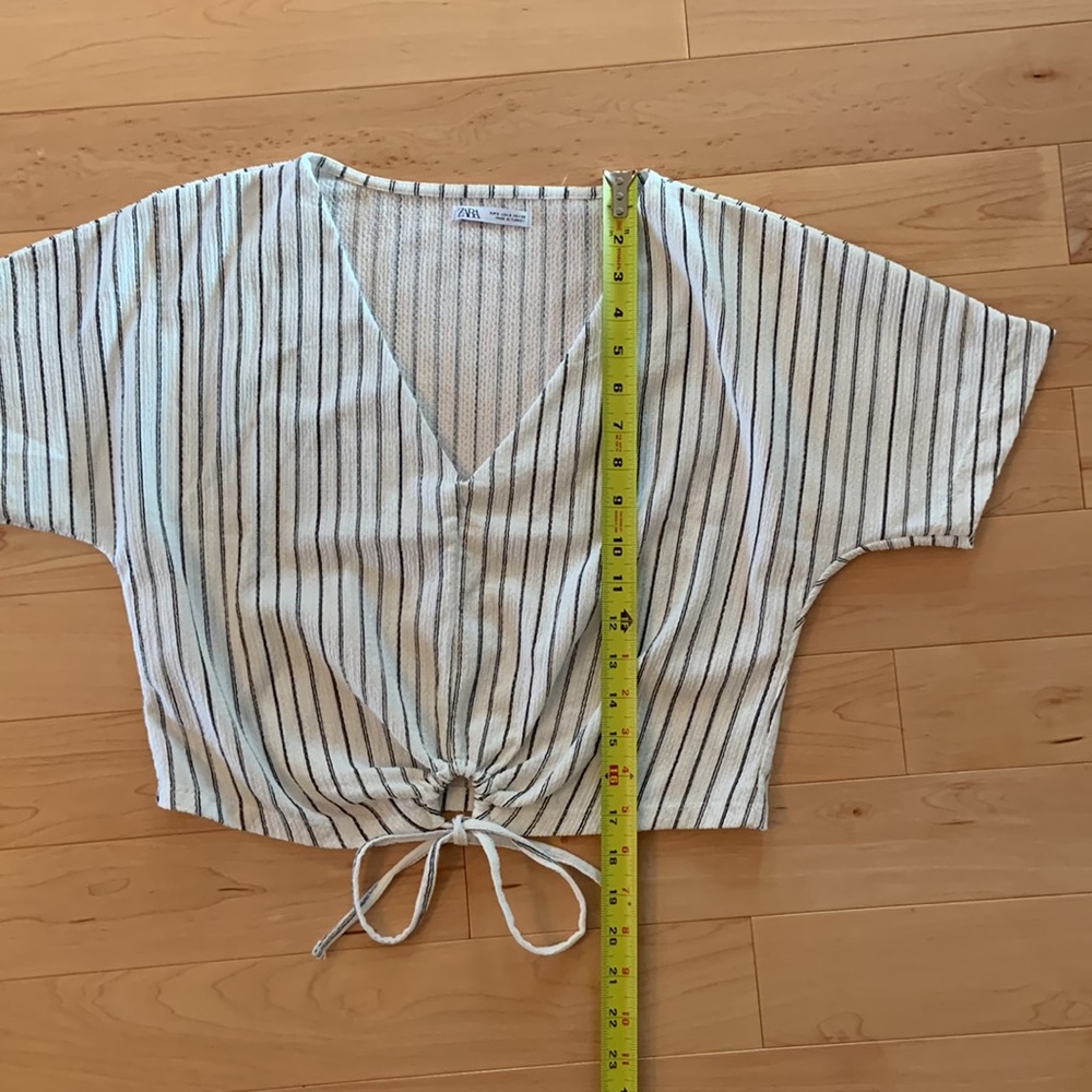 Black and White Striped Zara Cropped V-Neck Top - Picture 6 of 9